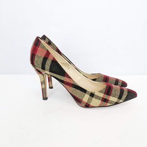 Nine West Flax Pointed Toe Pumps Plaid Heels 7.5